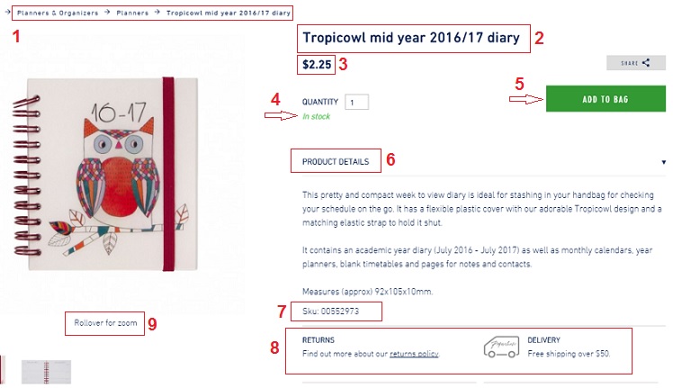 example product page ecommerce diary agenda 2017